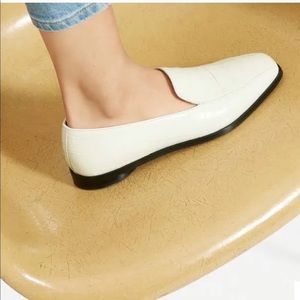 Everlane The 90’s Loafer Square Toe Stacked Heel Crocodile Embossed Bone White 8
